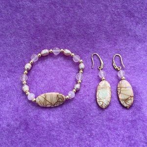 Handmade Pink Opal Bracelet with Earrings